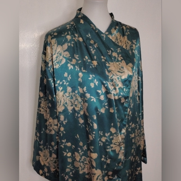 FLORAL TEAL SATIN ROBE - Picture 8 of 11